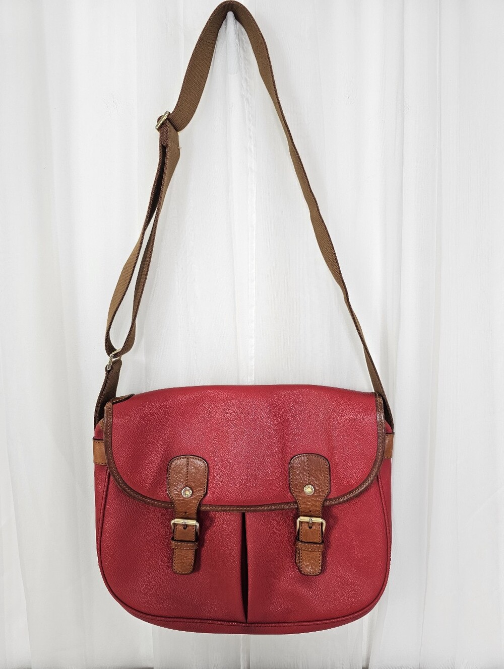 Bric's Vintage Red Pebbled Leather Equestrian Crossbody Bag - Saddle Bag